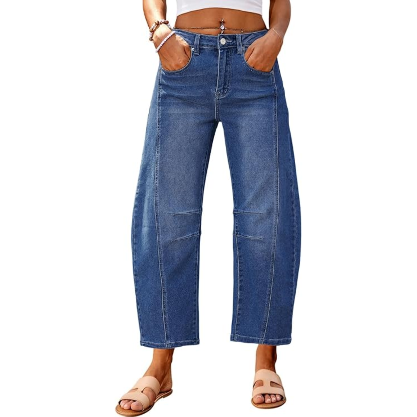 Genleck Barrel Jeans Women Wide Leg Cropped Jeans High Waisted Baggy Boyfriend Mom Denim Ankle Pants with Pockets-Black