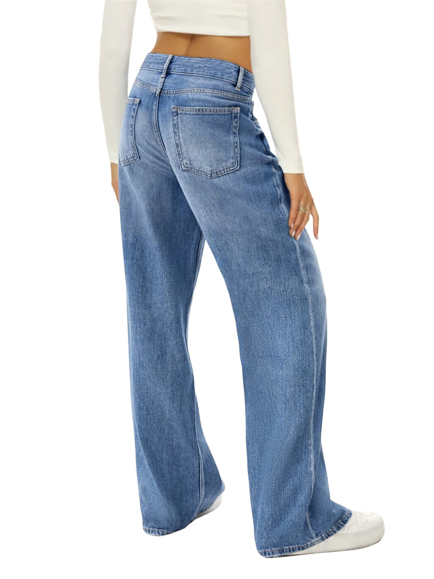 Women Wide Leg High Waist Baggy Jeans(HDLTE)