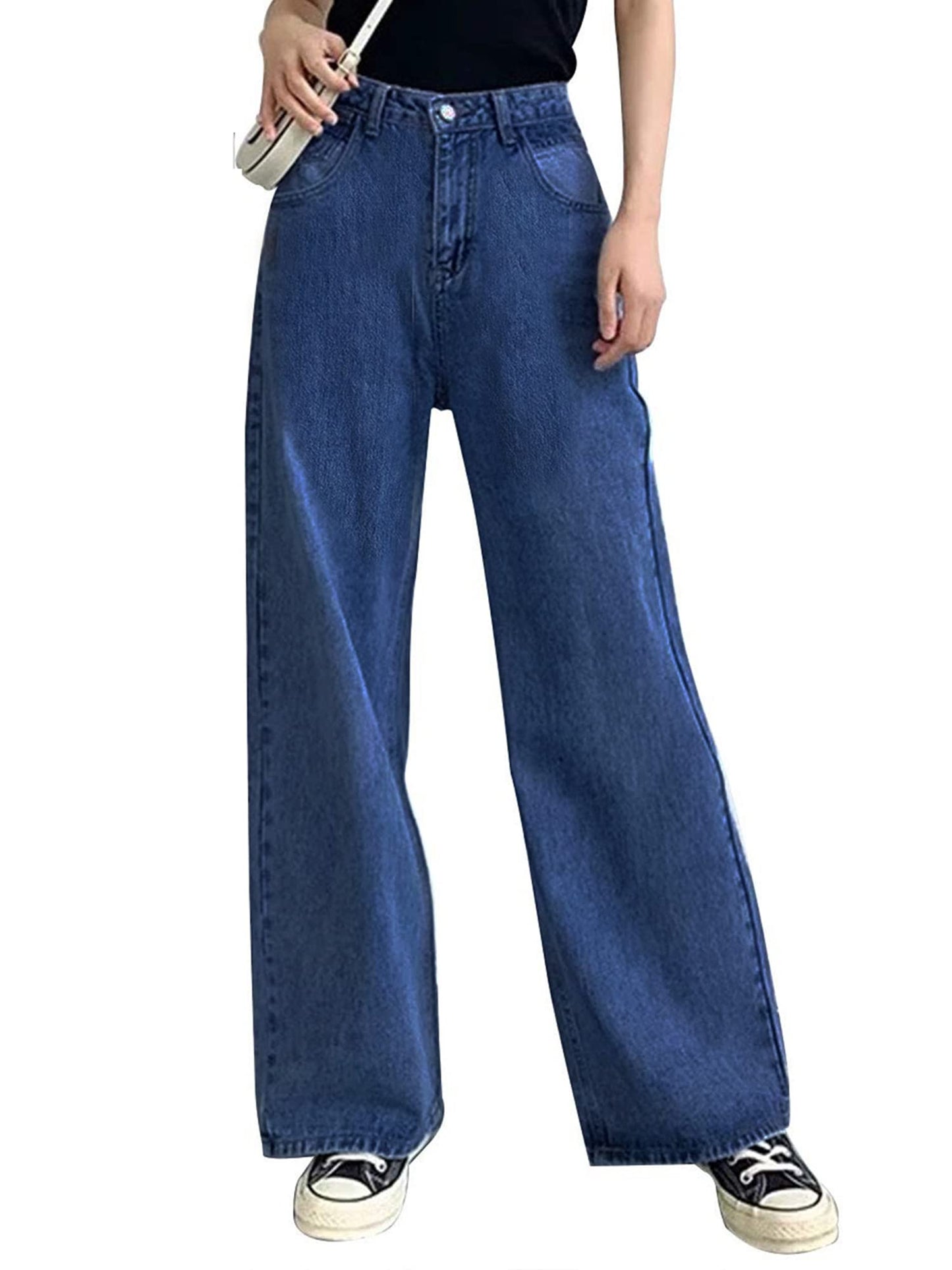 Jean Baggy taille haute à jambes larges pour femmes