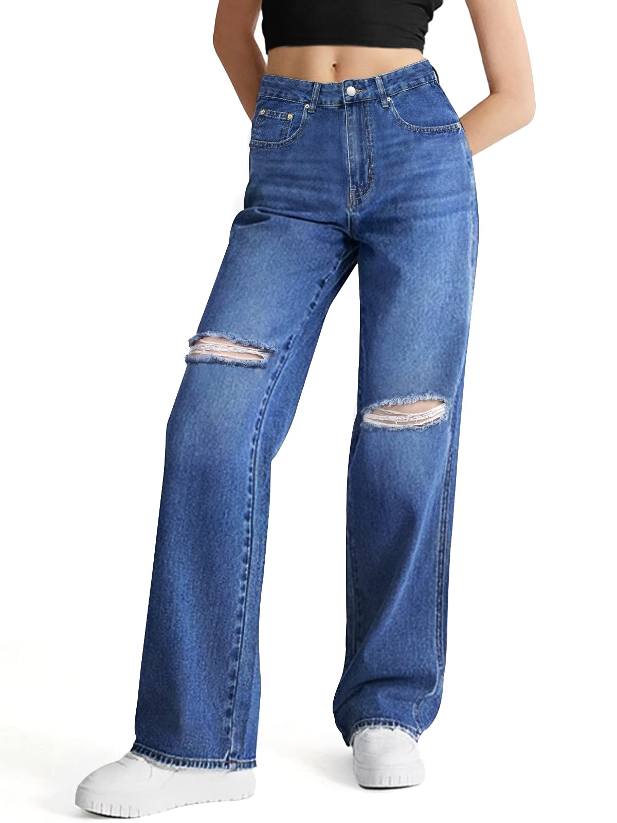 Genleck Women Loose Ripped Boyfriends Jean