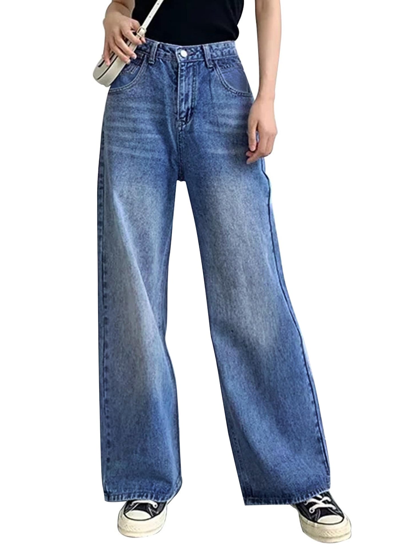 Jean Baggy taille haute à jambes larges pour femmes