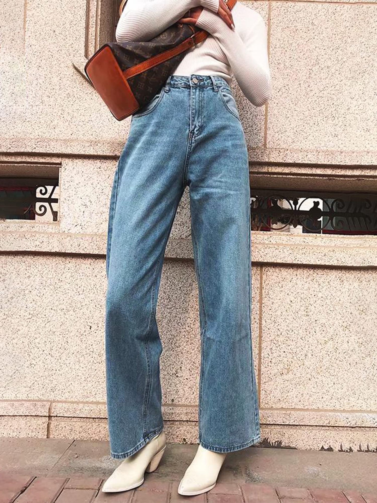 Jean Baggy taille haute à jambes larges pour femmes