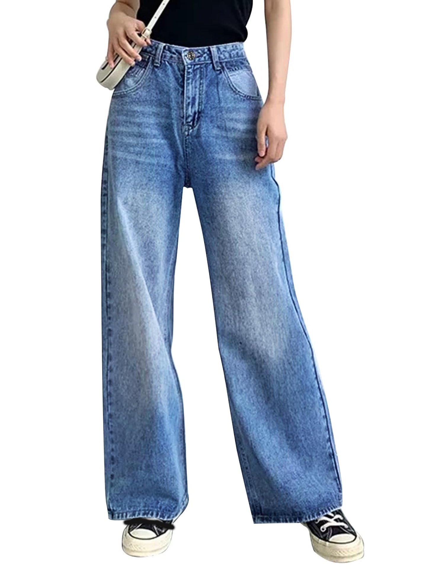 Jean Baggy taille haute à jambes larges pour femmes