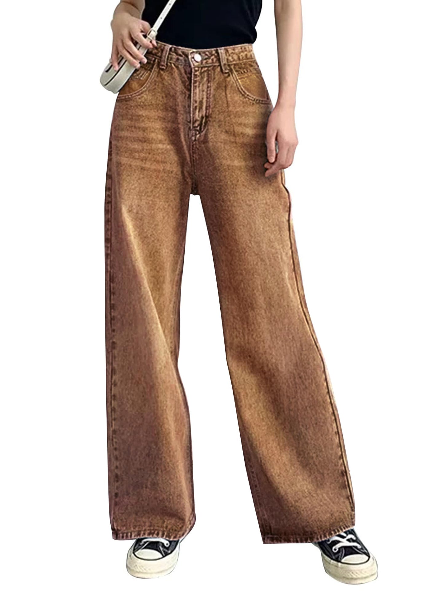 Jean Baggy taille haute à jambes larges pour femmes