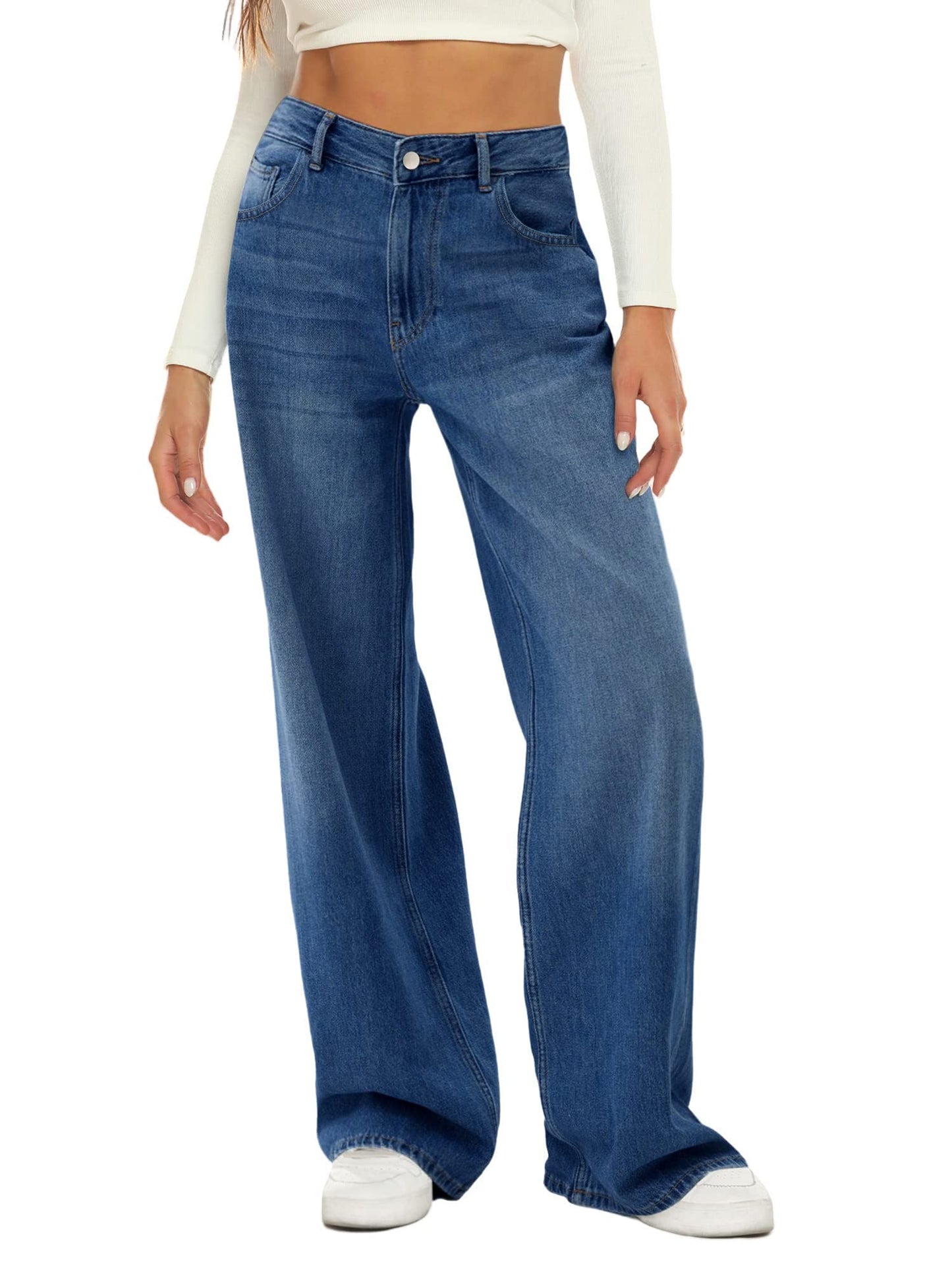 Women Wide Leg High Waist Baggy Jeans(HDLTE)