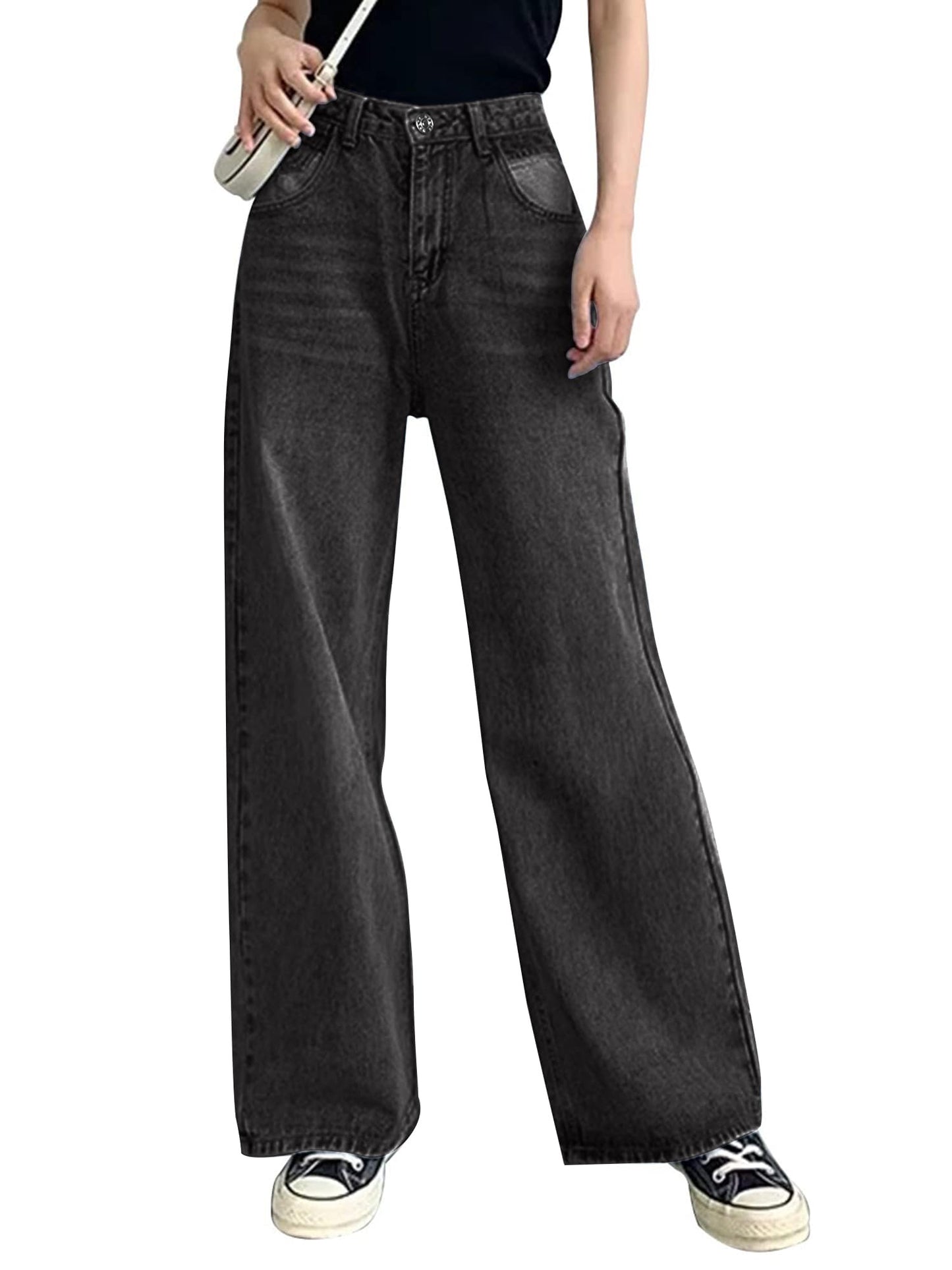 Jean Baggy taille haute à jambes larges pour femmes