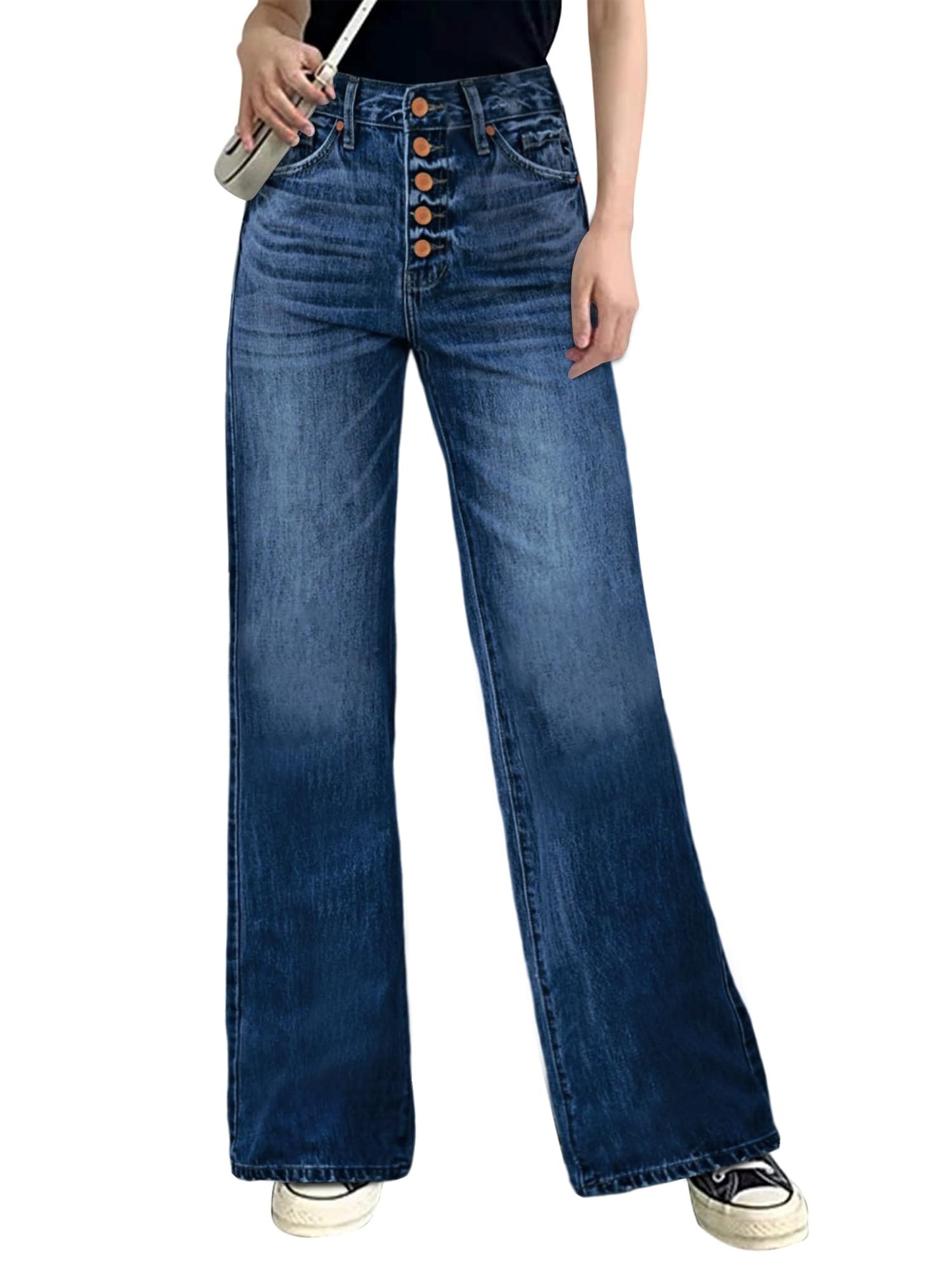 Jean Baggy taille haute à jambes larges pour femmes