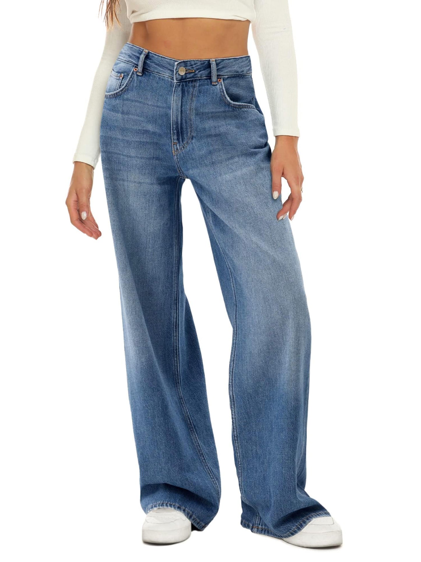 Women Wide Leg High Waist Baggy Jeans(HDLTE)