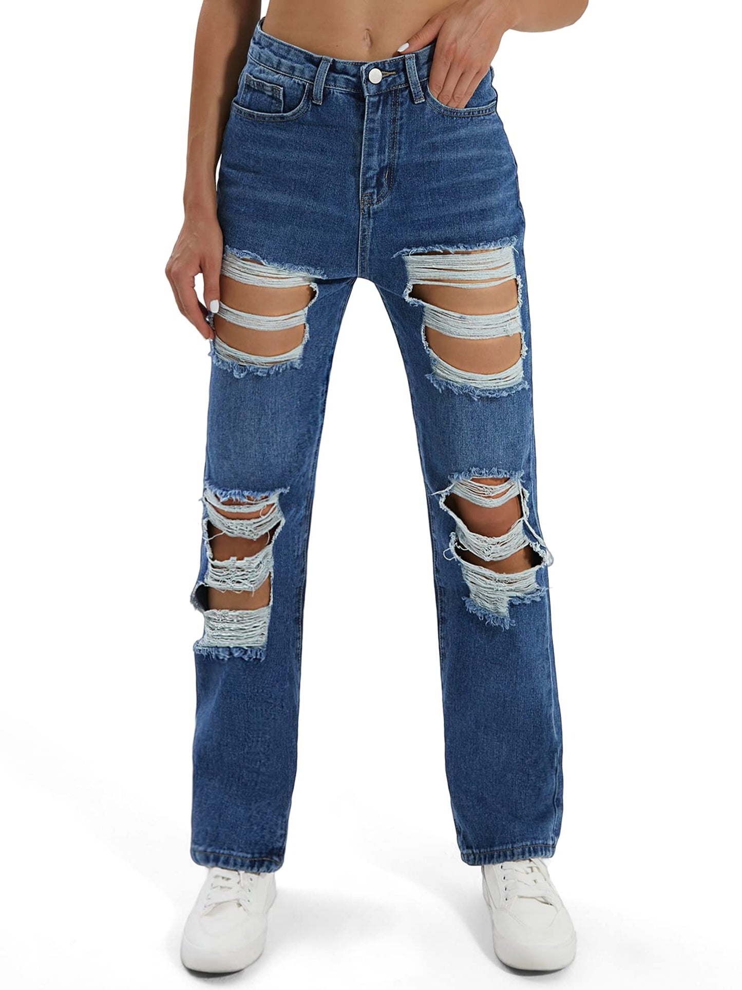 Genleck Women Loose Ripped Boyfriends Jean