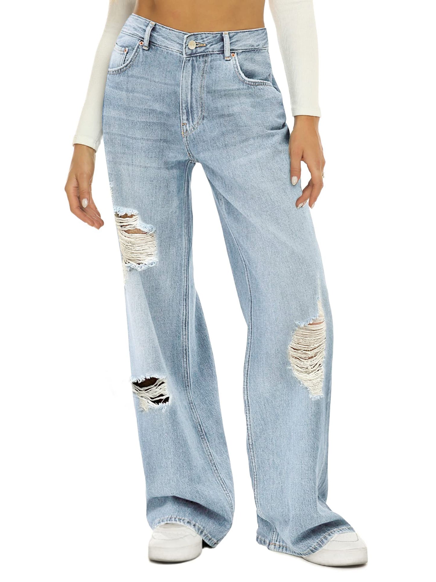 Women Wide Leg High Waist Baggy Jeans(HDLTE)