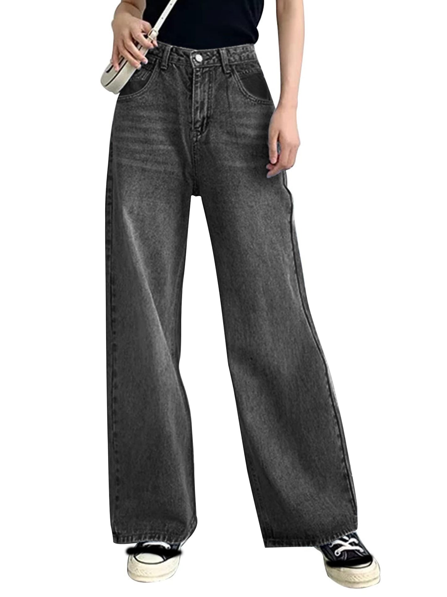 Jean Baggy taille haute à jambes larges pour femmes
