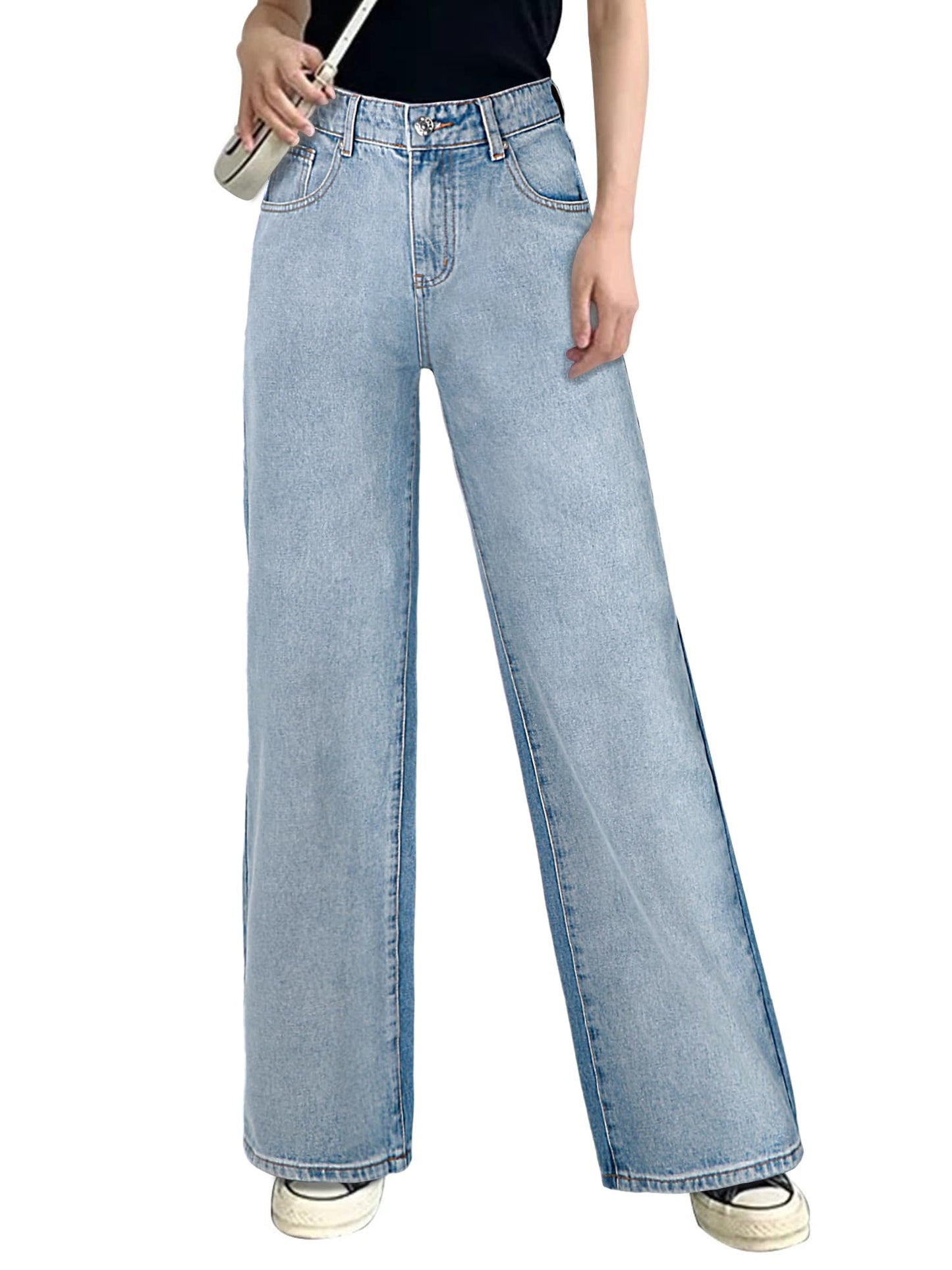 Jean Baggy taille haute à jambes larges pour femmes