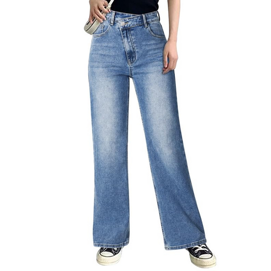 Genleck Damen Crossover-Jeans mit weitem Bein