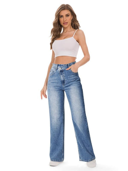 Genleck Women Crossover Wide Leg Jeans