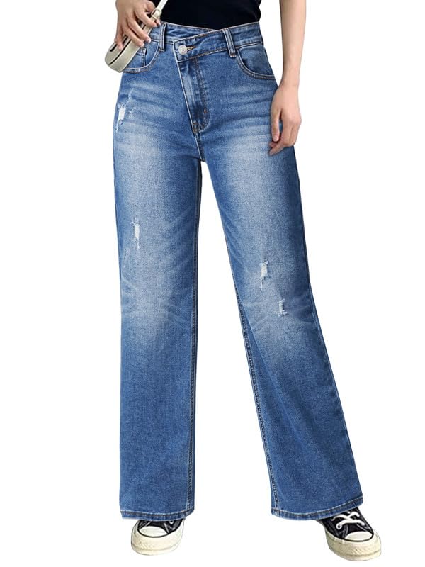 Genleck Women Crossover Wide Leg Jeans