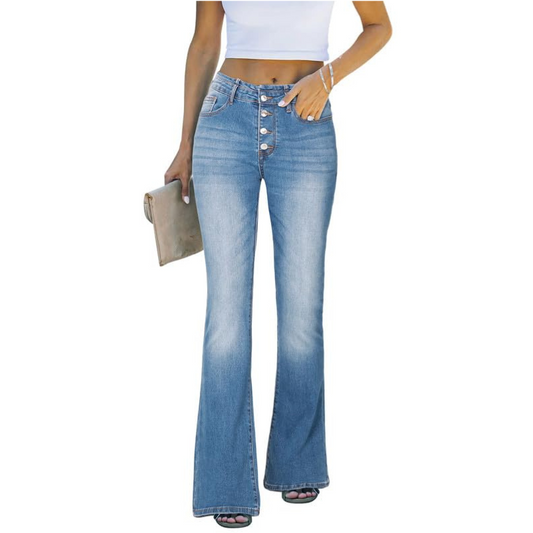 Genleck Damen-Stretch-Jeans mit ausgestelltem Bein und hohem Bund