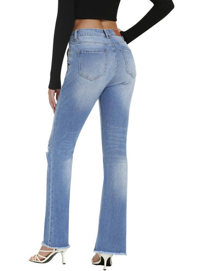Genleck Trendy Knee Ripped Flare Jeans for Women