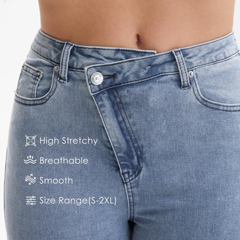 Genleck Women's Crossover High-Waisted Flare Leg Jeans | Stretchy & Comfortable Denim
