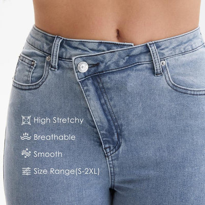Genleck Women's Crossover High-Waisted Flare Leg Jeans | Stretchy & Comfortable Denim