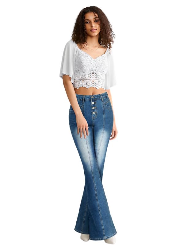 Genelck Stretch High Waist Flare 90s Trendy Jeans for Women