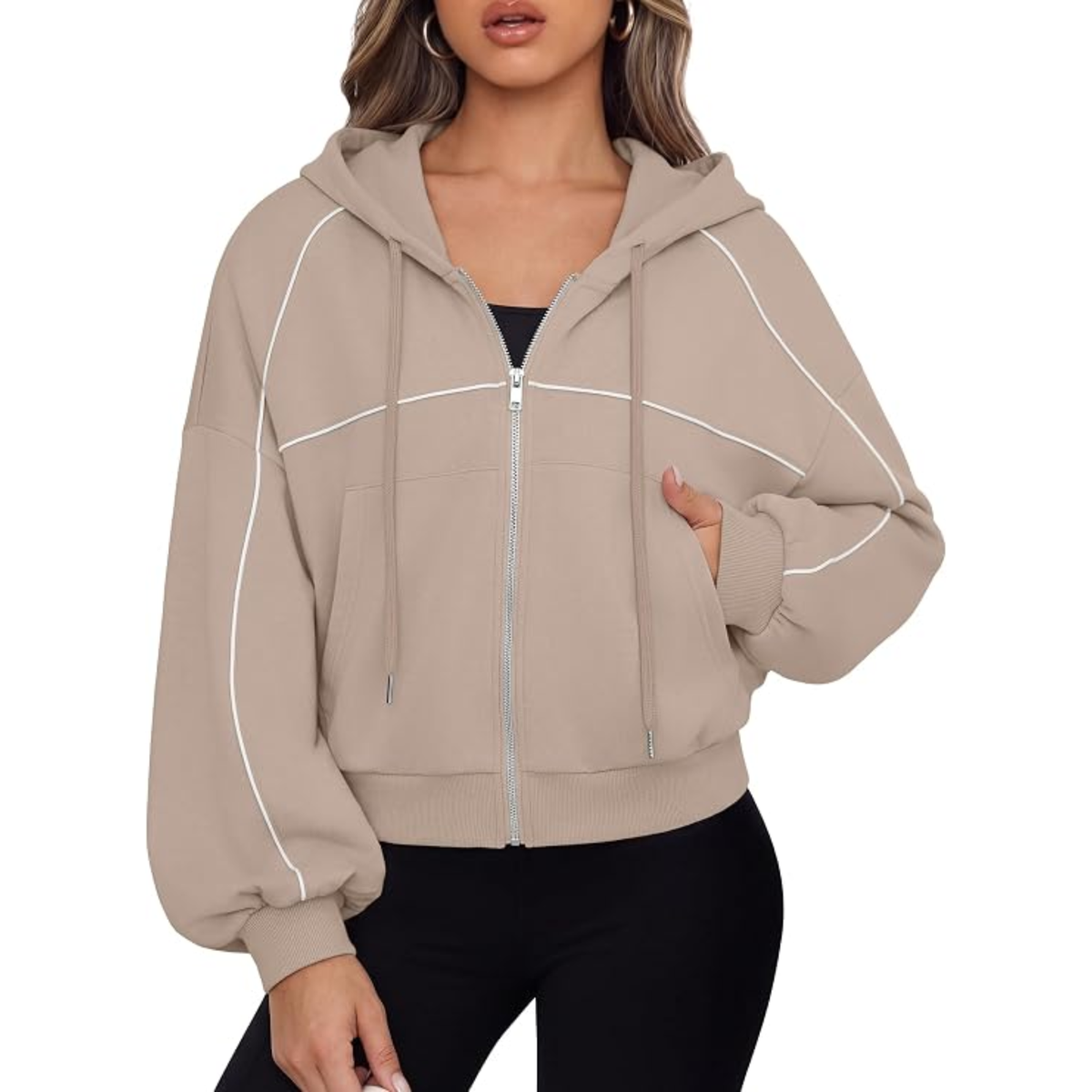 Genleck Women Zip Up Cropped Hoodies Sweatshirt