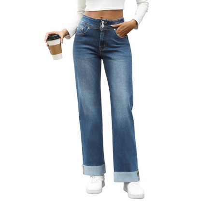 Genlck High Waisted Stretch Loose Jeans Trendy Denim Pants