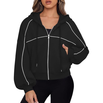 Genleck Women Zip Up Cropped Hoodies Sweatshirt