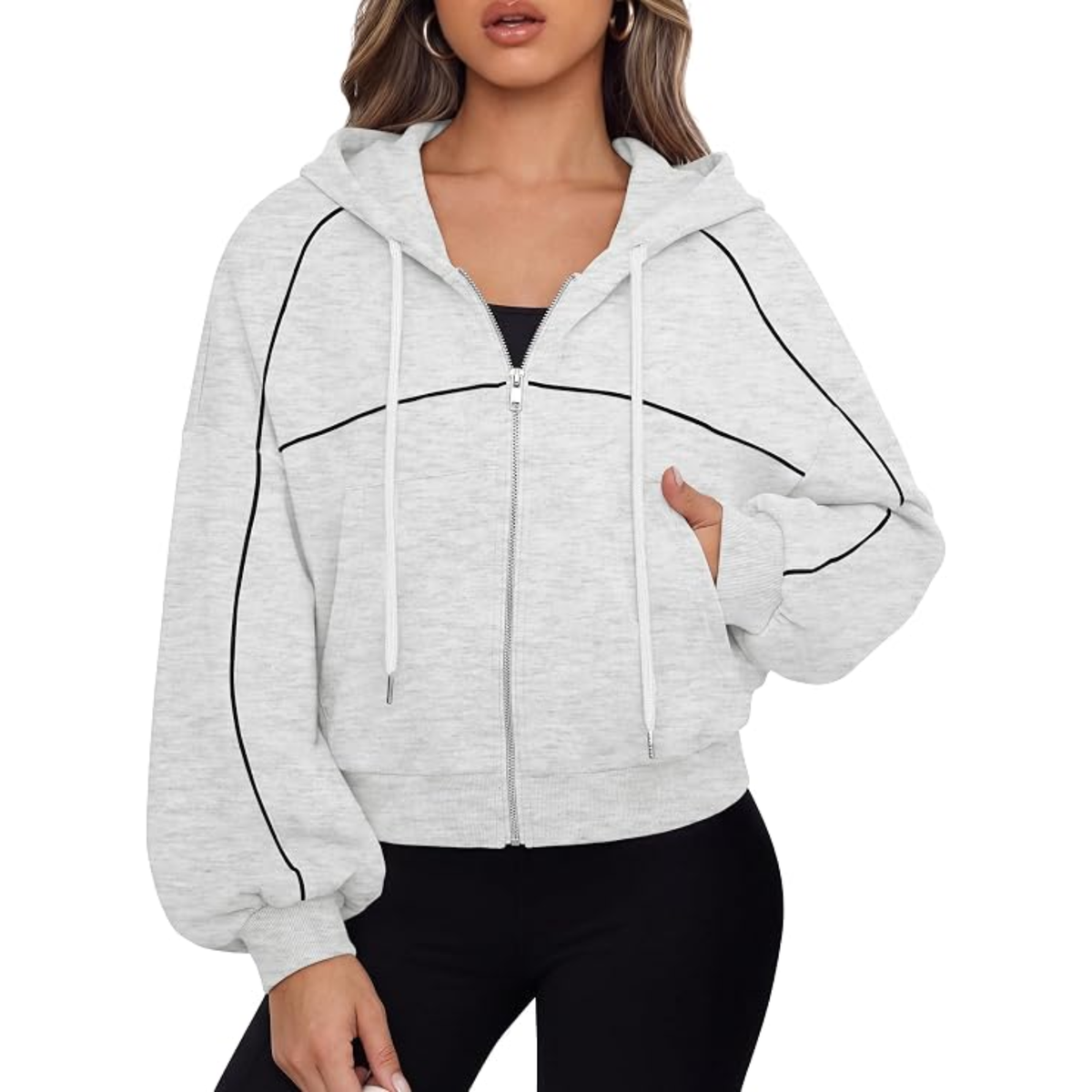 Genleck Women Zip Up Cropped Hoodies Sweatshirt
