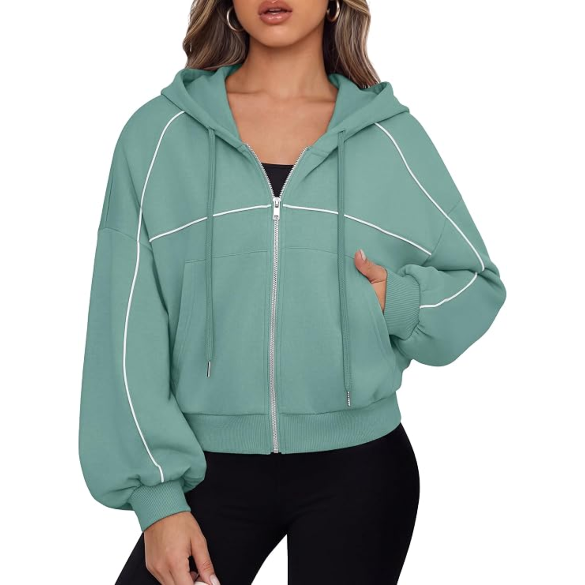 Genleck Women Zip Up Cropped Hoodies Sweatshirt