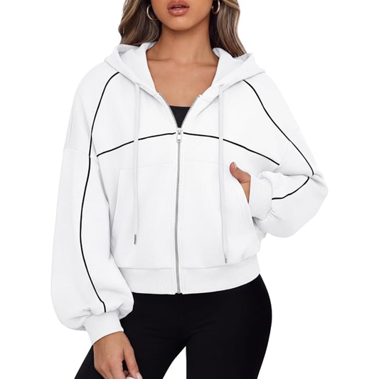 Genleck Women Zip Up Cropped Hoodies Sweatshirt