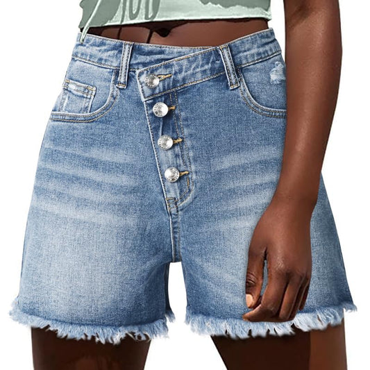Genleck Women's Crossover Button Denim Shorts