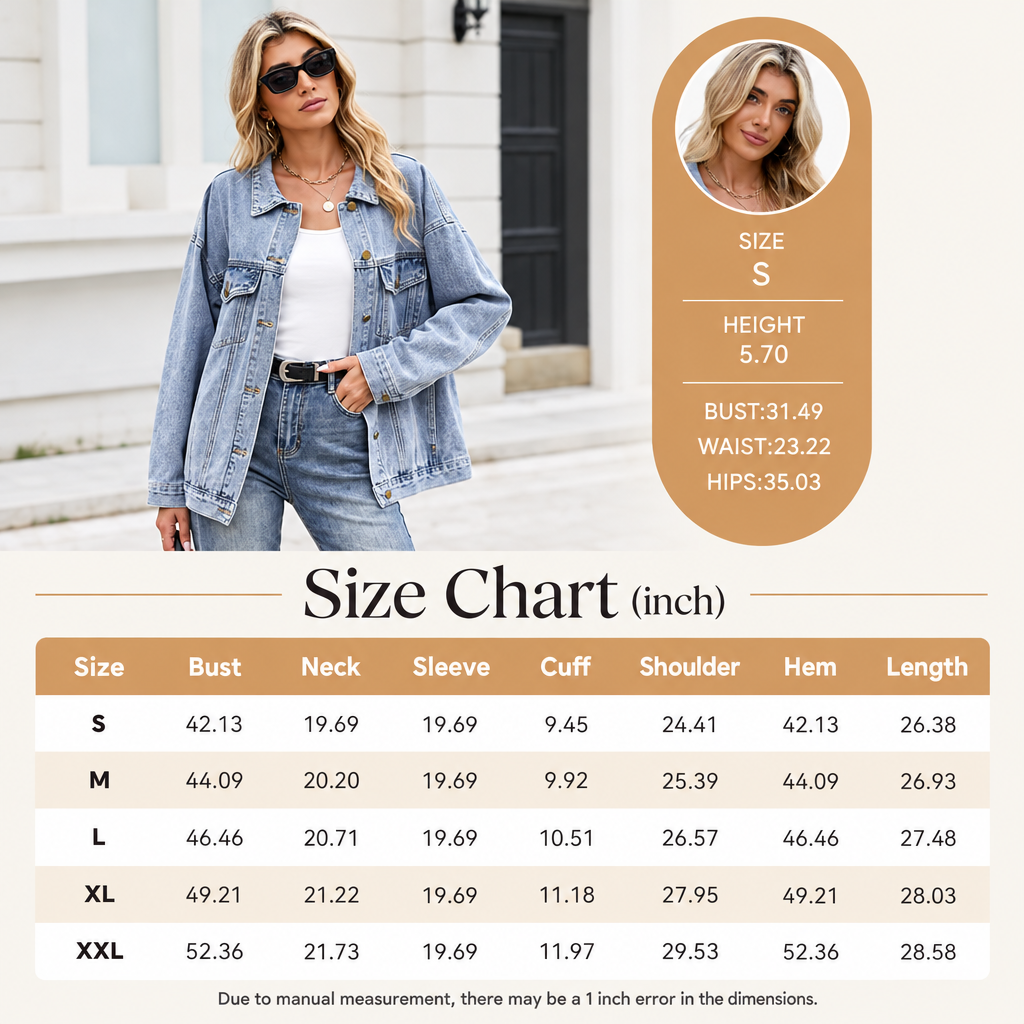 Genleck Women's Oversized Jeans Jacket