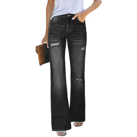 Genleck High-Rise Loose Straight Jeans mit Rissen