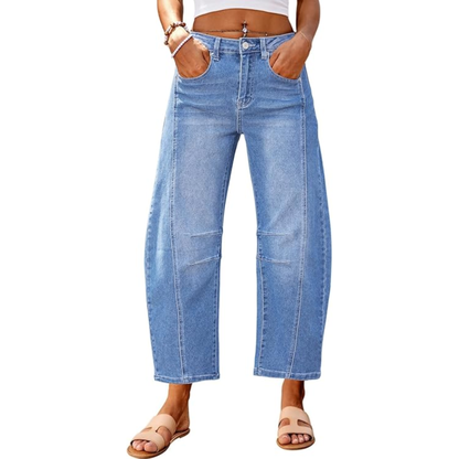 Genleck Barrel Jeans Women Wide Leg Cropped Jeans High Waisted Baggy Boyfriend Mom Denim Ankle Pants with Pockets-Black