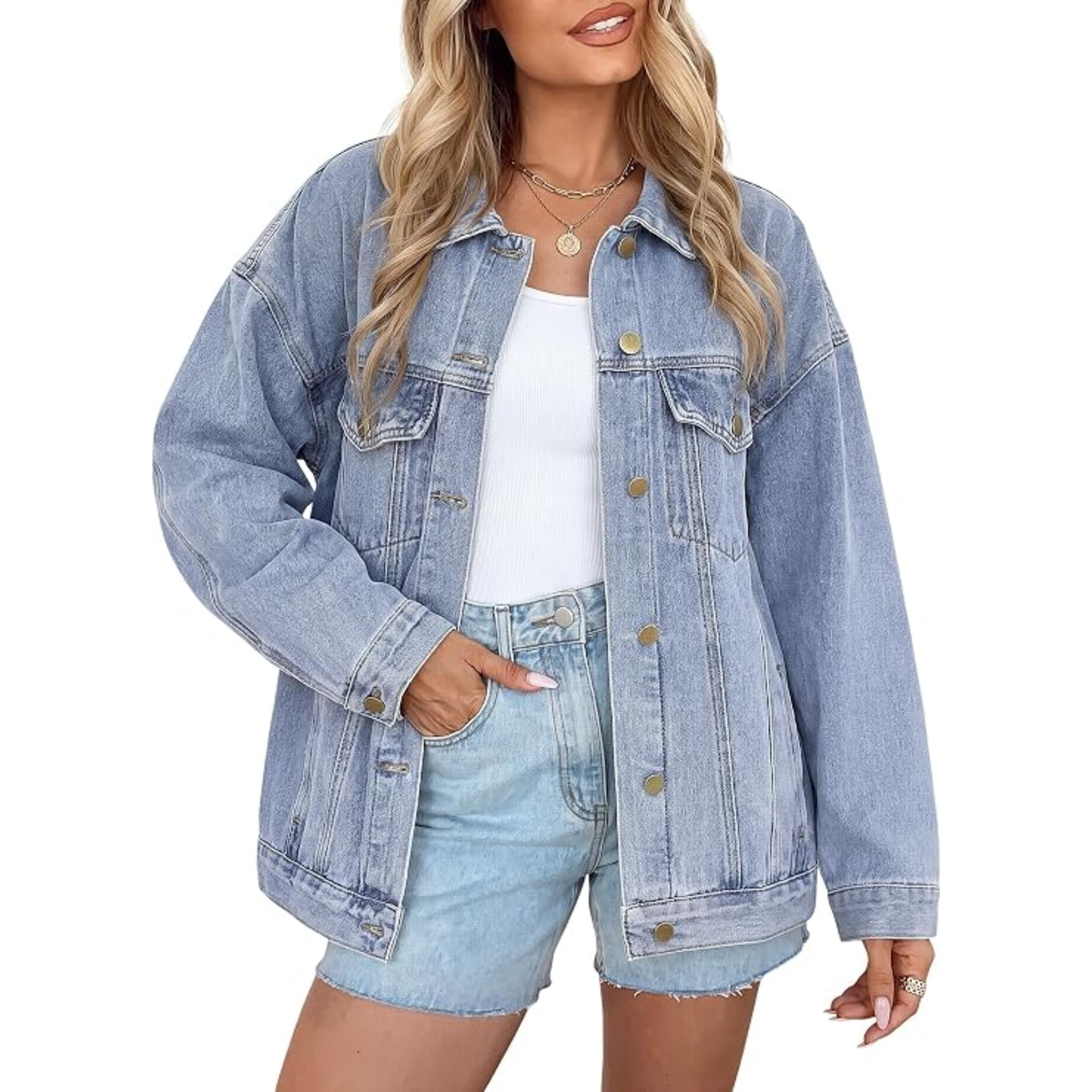 Genleck Women's Oversized Jeans Jacket