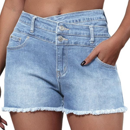 Genleck Women's Jean Shorts Stretchy - High Waisted Crossover Y2K Trendy Shorts