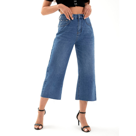 Women's Wide Leg Cropped High Waisted Loose Jeans(HDLTE)
