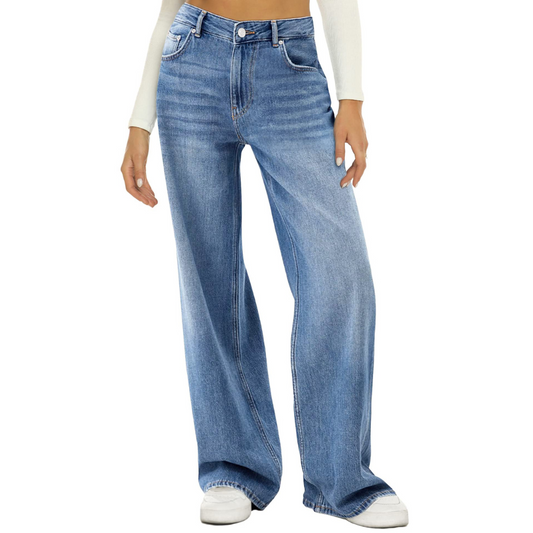 Damen Baggy-Jeans mit weitem Bein und hoher Taille (HDLTE)