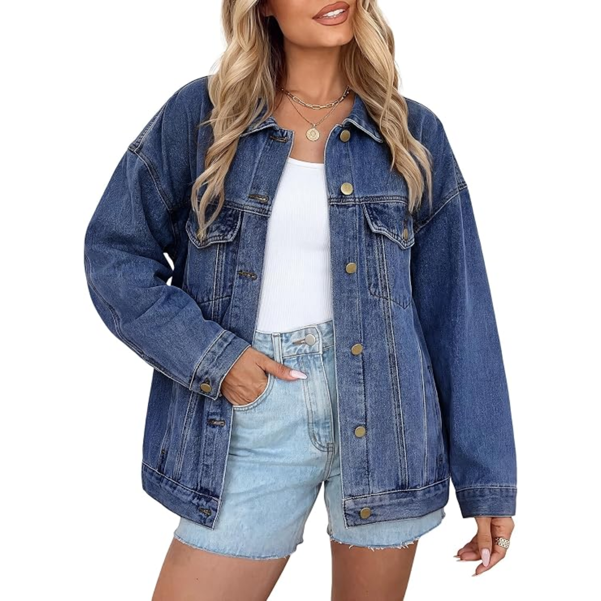 Genleck Women's Oversized Jeans Jacket