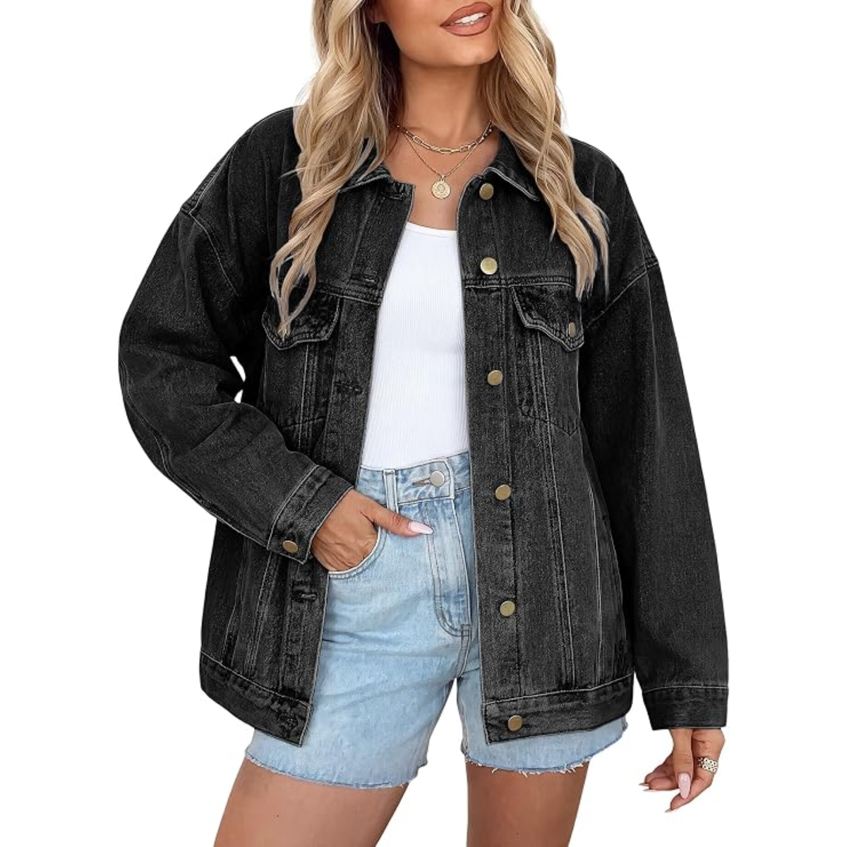 Genleck Women's Oversized Jeans Jacket