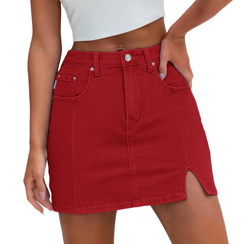 Genleck Women's High-Waisted Denim Skort | Built-in Shorts & Side Slit Skirt Womenswear Fitted Button skirts