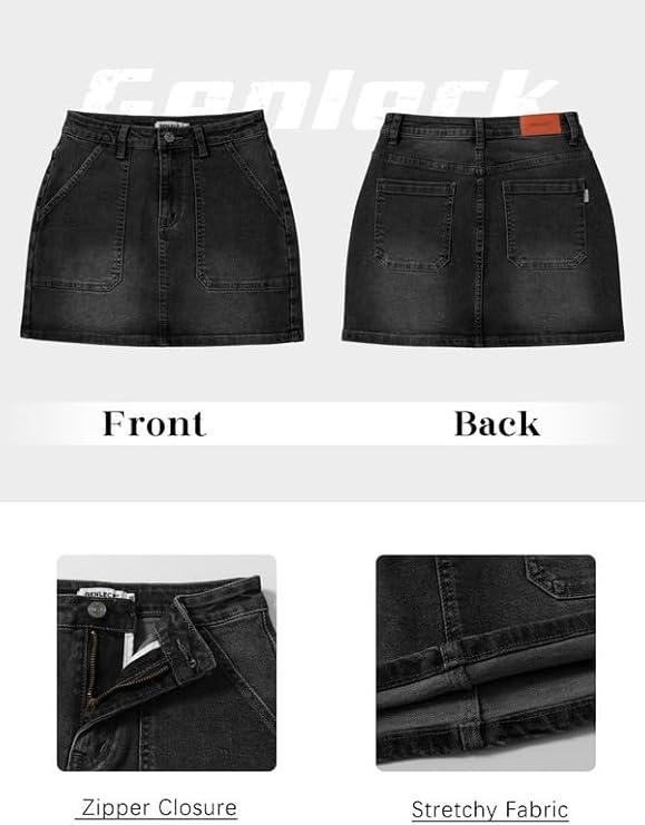 Genleck Denim Skirts for Women – Cargo Jean Skirts with Pockets