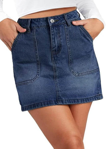 Genleck Denim Skirts for Women – Cargo Jean Skirts with Pockets