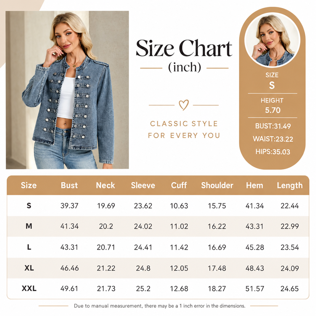 Genleck Women's Military Denim Jacket