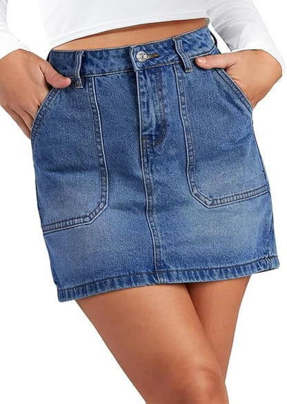 Genleck Denim Skirts for Women – Cargo Jean Skirts with Pockets
