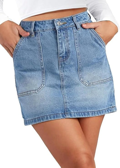 Genleck Denim Skirts for Women – Cargo Jean Skirts with Pockets