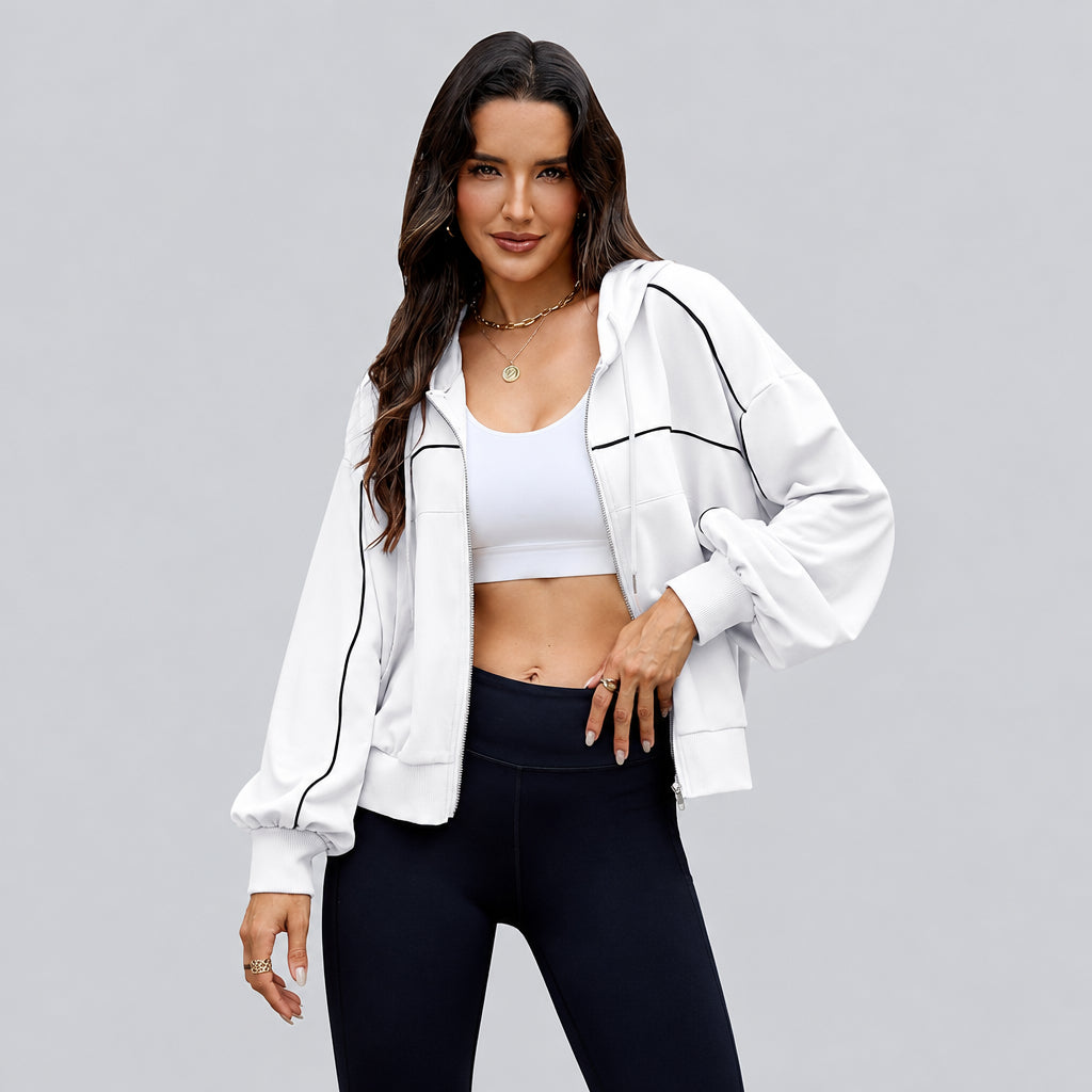 Genleck Women Zip Up Cropped Hoodies Sweatshirt