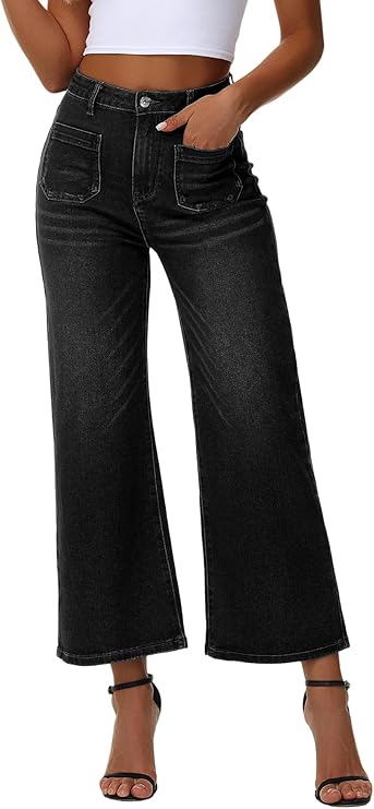 Genleck Women's Wide Leg Cropped Leopard Jeans