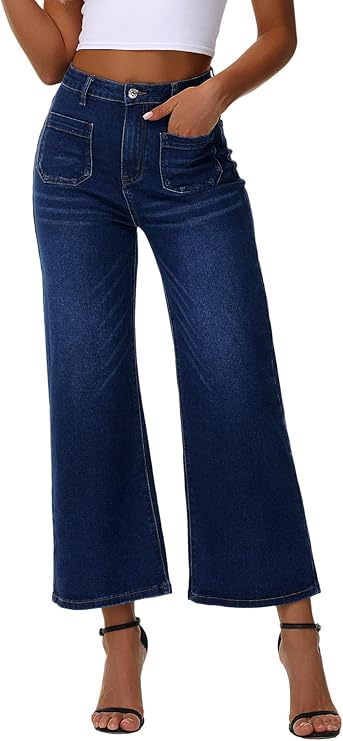 Genleck Women's Wide Leg Cropped Leopard Jeans