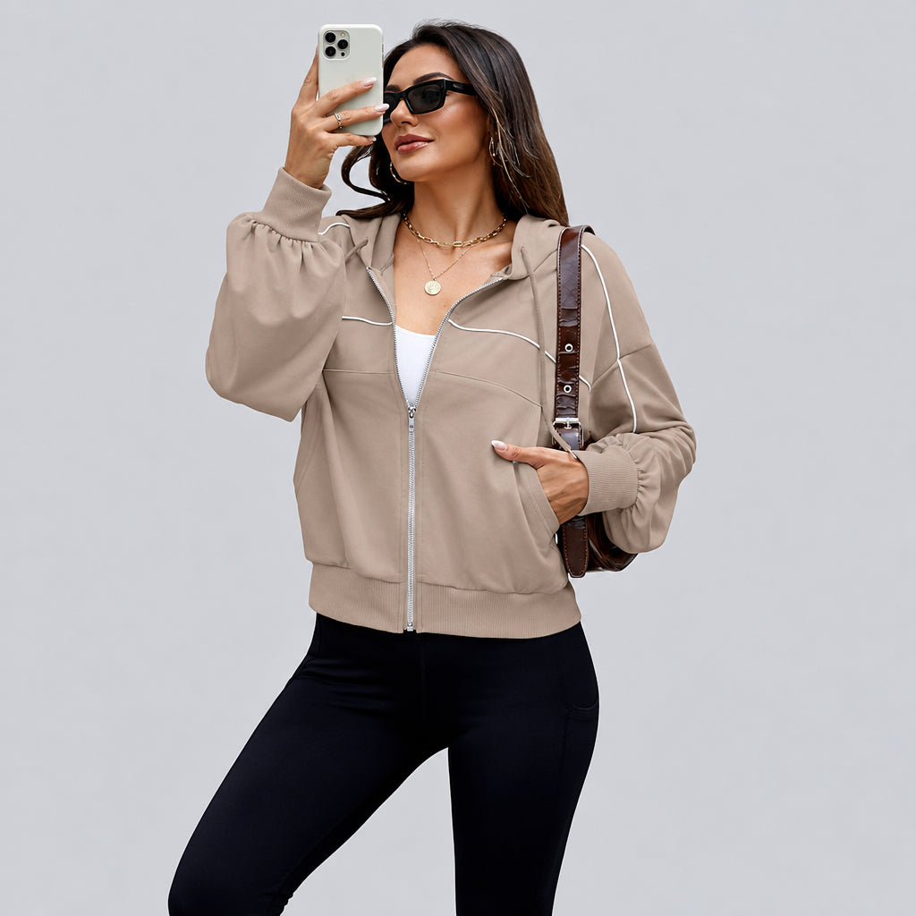 Genleck Women Zip Up Cropped Hoodies Sweatshirt